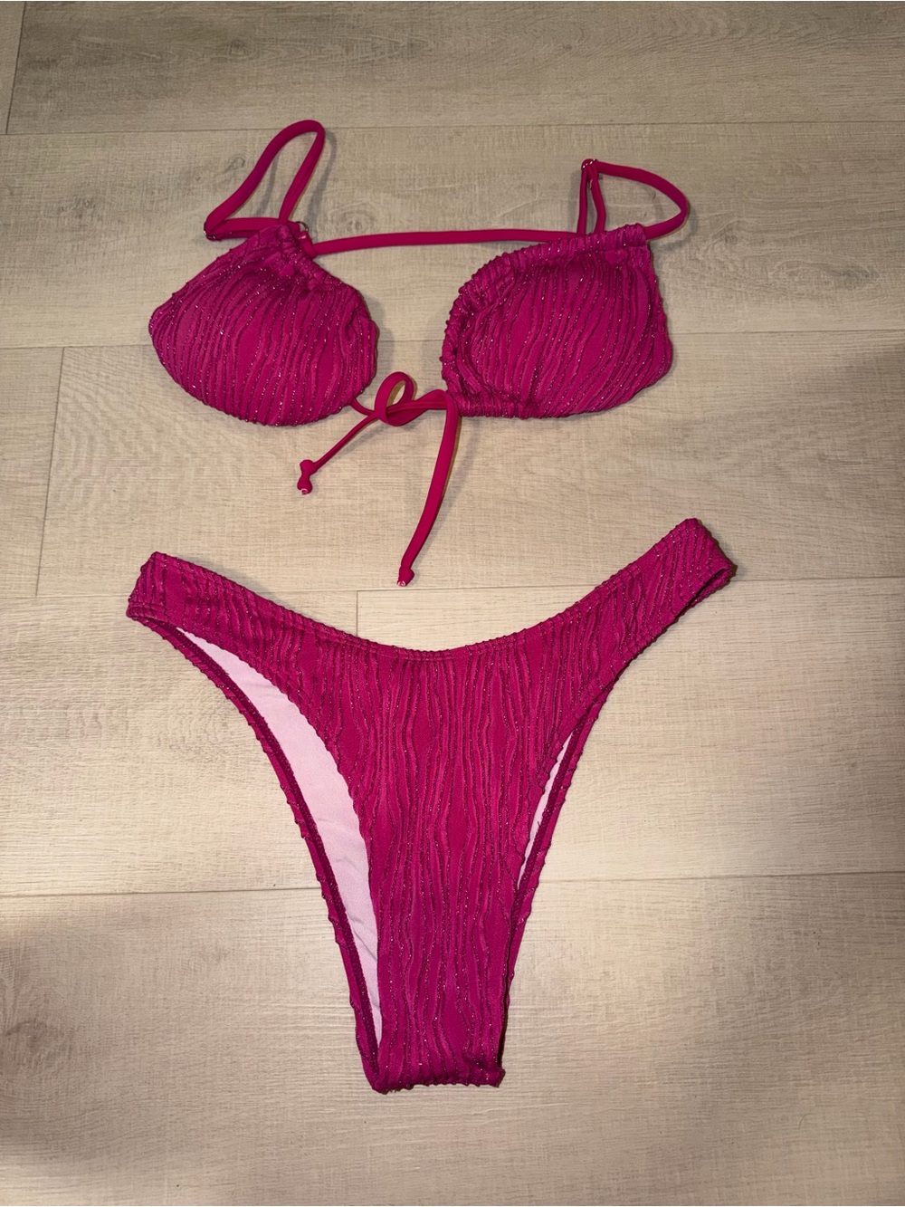 Macy's Textured Fuchsia Bikini Set - Bold Pink Swimwear
